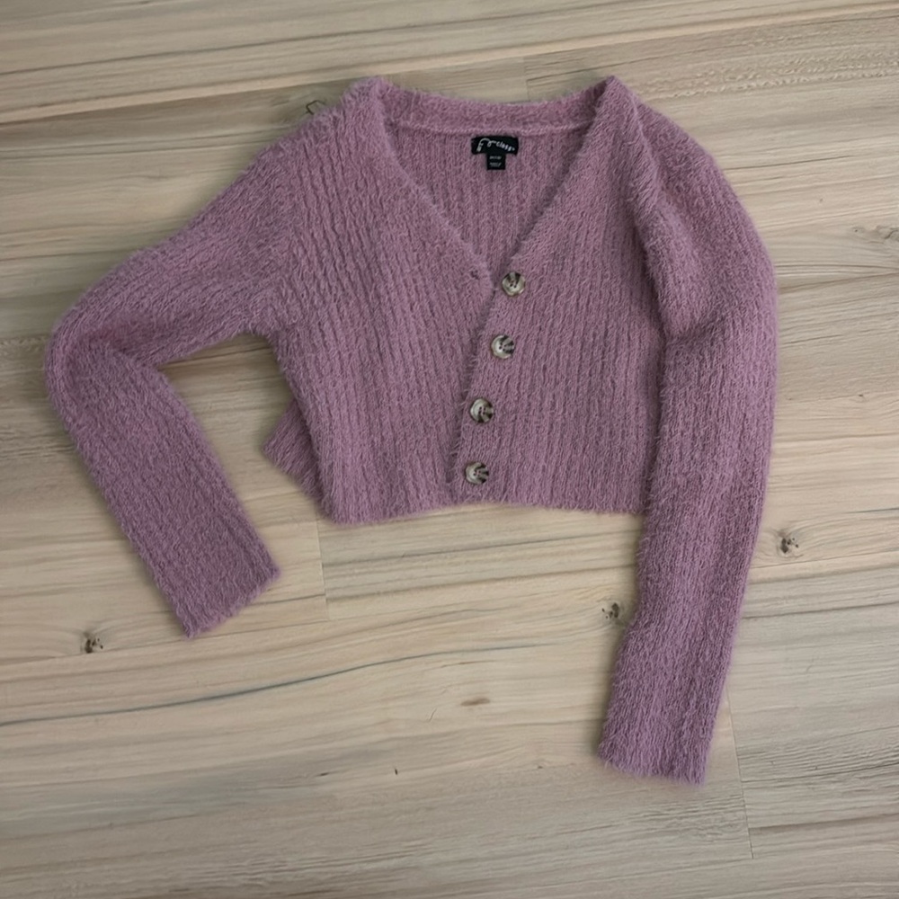 Purple-fuzzy cardigan
